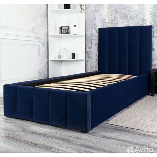 Кровать 90х200 синий велюр Богема
