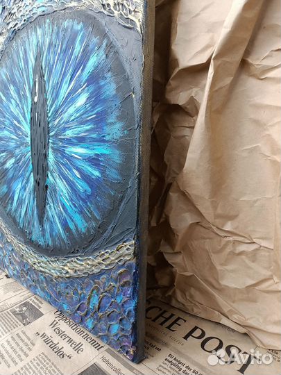 Картина глаз дракона текстурная авторская 40х50