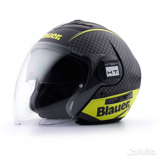 Motorcycle Мотошлем Jet Blauer Double визор Real Graphic B Black Yellow Fluo