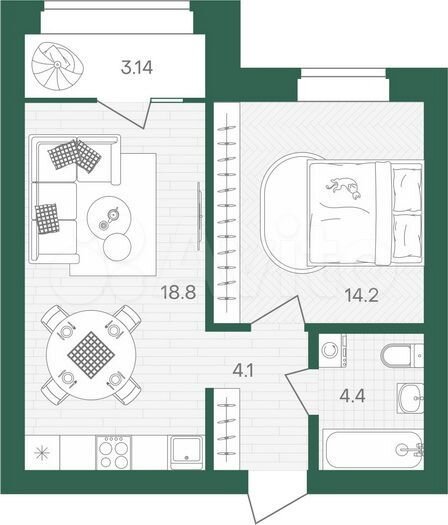 1-к. квартира, 44,5 м², 8/10 эт.