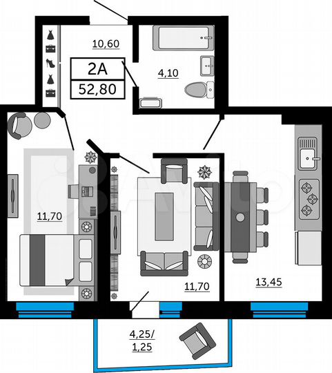 2-к. квартира, 52,7 м², 11/21 эт.