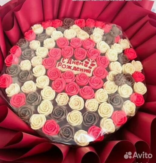 101 сладкая роза из шоколада,букет из роз, шоколад