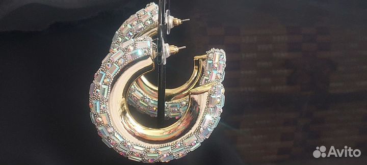 Серьги подиумные кольца с кристаллами