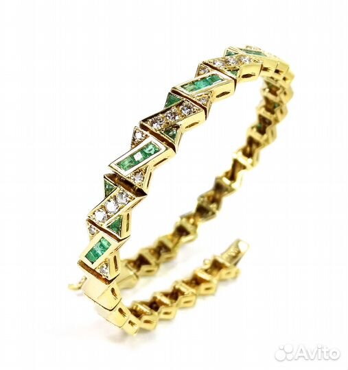 Золотой браслет с бриллиантами и изумрудами 18см