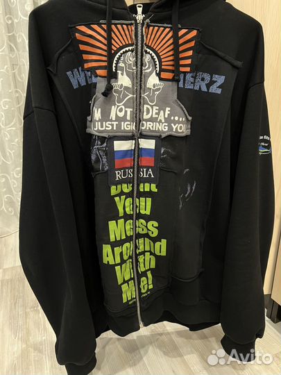 Vetements russia patchwork zip hoodie
