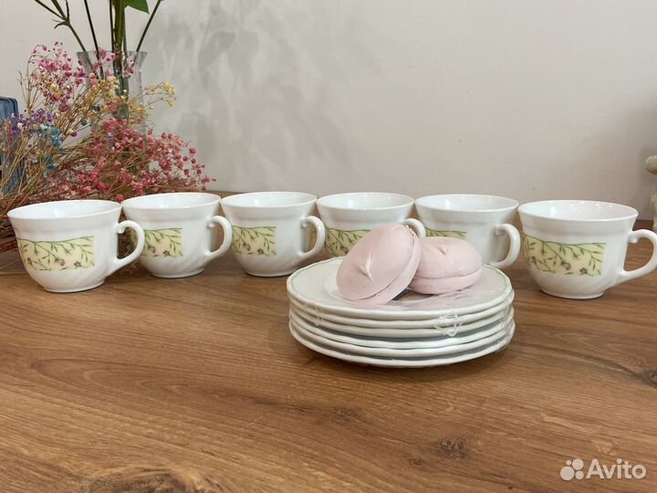 Сервиз чайный 6 пар белый, кофейный набор