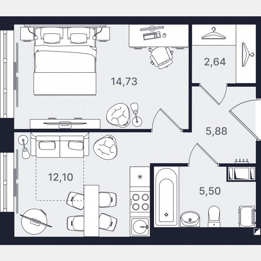1-к. апартаменты, 40,9 м², 4/24 эт.