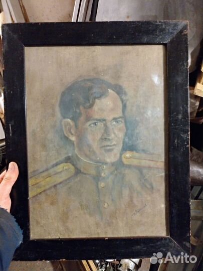 Старинный портрет масло/холст Подпись