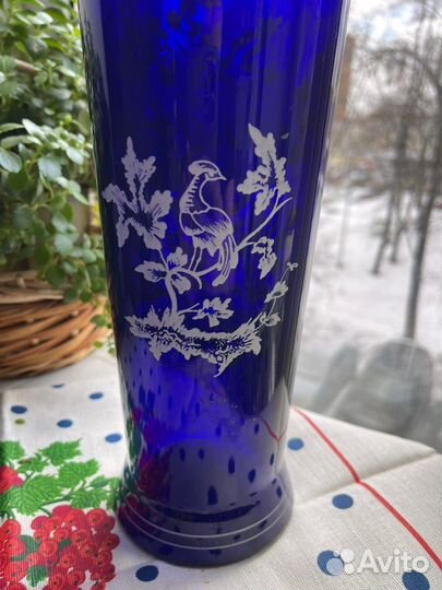 Синее кобальт стекло и старая Гжель СССР