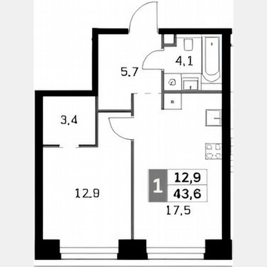 1-к. квартира, 43,6 м², 11/41 эт.