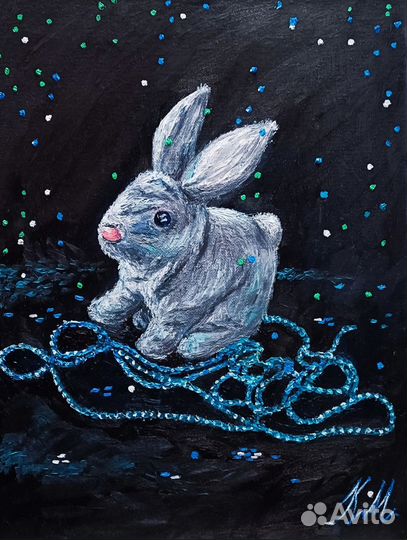 Картина маслом на холсте Новогодний кролик