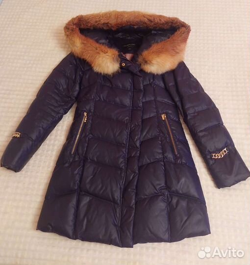Зимний пуховик куртка зимняя 42 р синий мех лиса