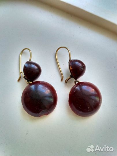 Серьги с темным янтарем серебро винтаж