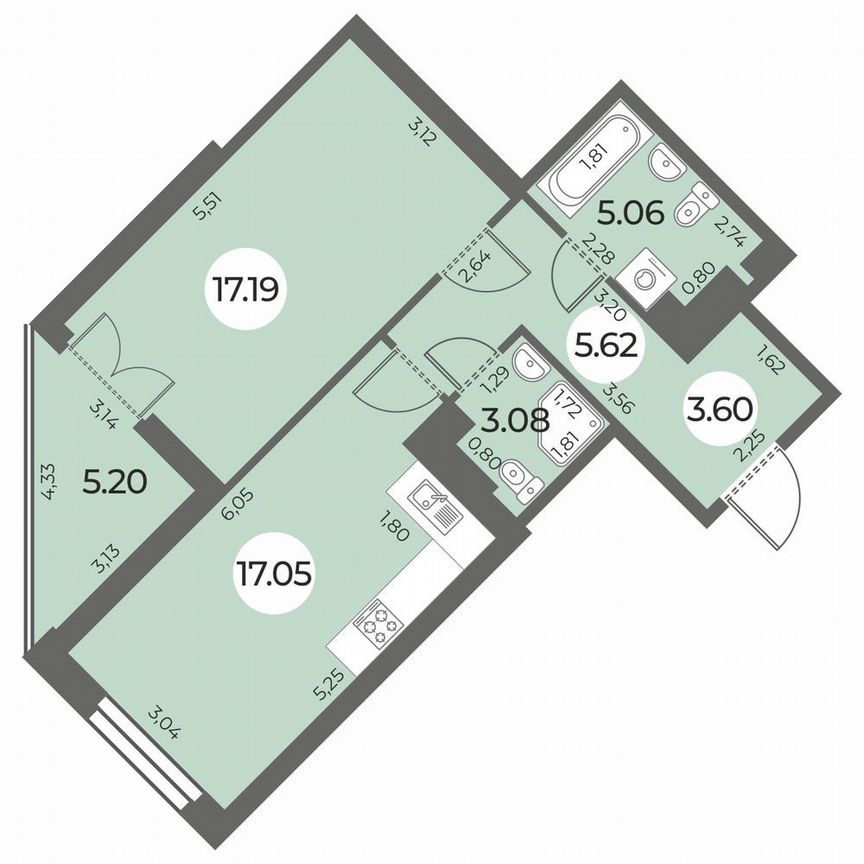 1-к. квартира, 54 м², 16/24 эт.