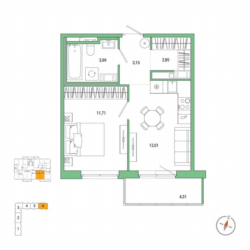 1-к. квартира, 35 м², 2/7 эт.