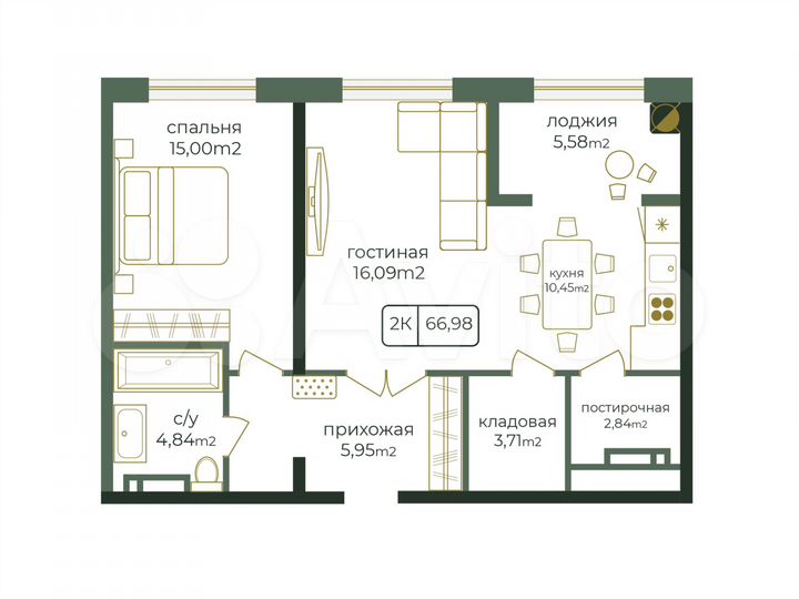 2-к. квартира, 67 м², 4/17 эт.