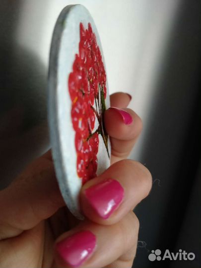 Красная рябина холст на магните 7.5*7.5