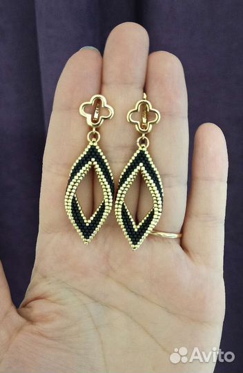 Серьги-ромбы из японского бисера на заказ