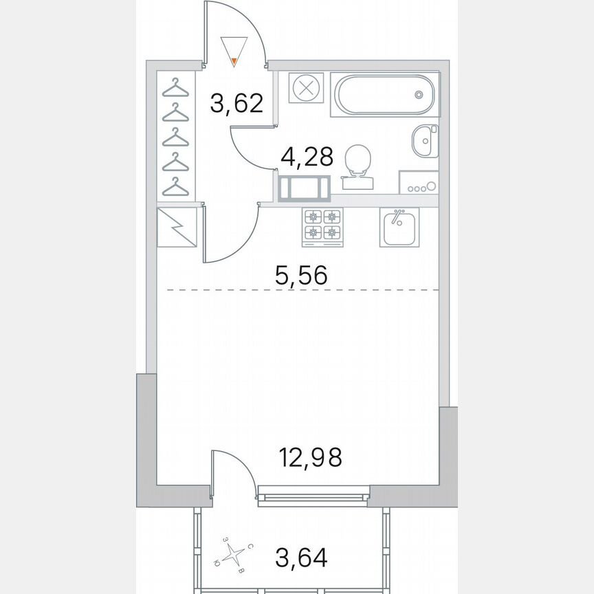 Квартира-студия, 27,5 м², 5/5 эт.