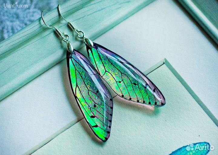 Прозрачные серьги крылья стрекозы бабочки цикады