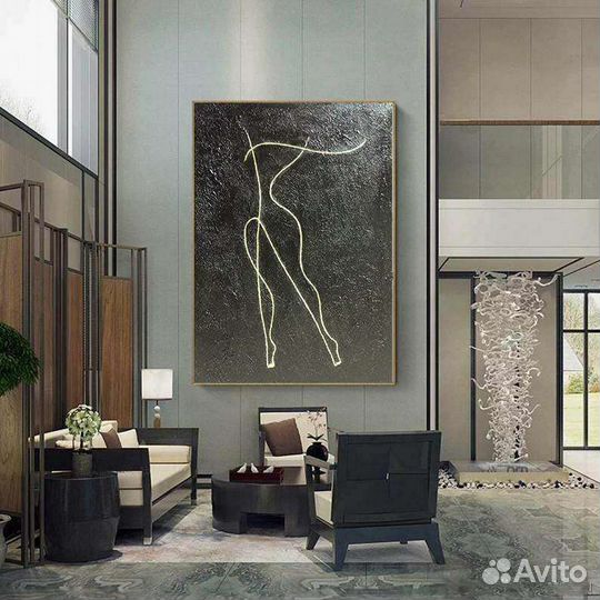 Большая картина маслом в интерьер Силуэт девушки