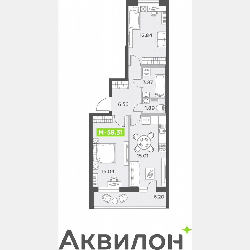 2-к. квартира, 58,3 м², 2/12 эт.