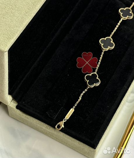 Браслет Ван Клиф Van cleef золотой клевер оникс