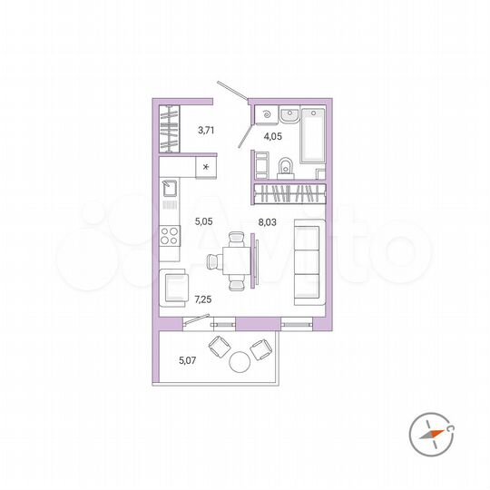 1-к. квартира, 29,6 м², 1/9 эт.