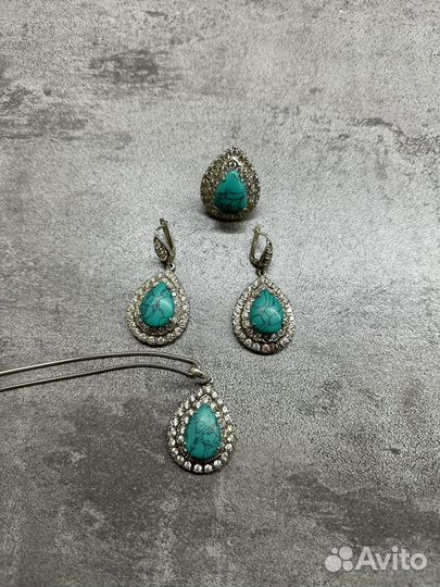 Комплект из серебра с бирюзой