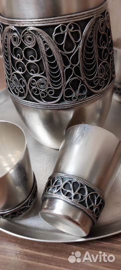 Коньячный набор на подносе мельхиор,скань, 0юммет