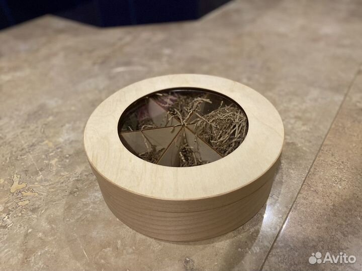 Деревянная коробка круг шпон 26 см новая