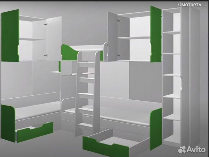 Двухъярусная Кровать со шкафом/П и антресолями Бел