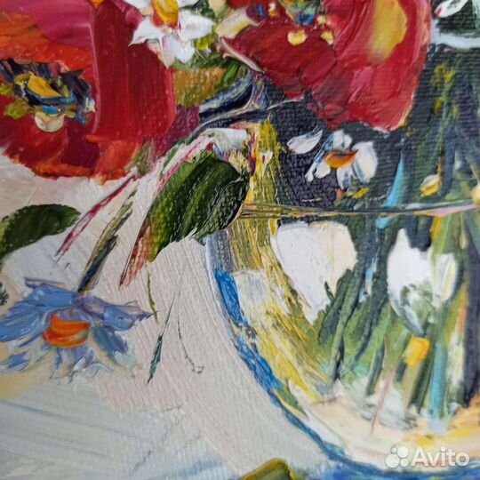 Картина маки маслом ромашки цветы на холсте