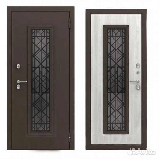 Дверь термо коричневая с окном Браун 870*2050мм