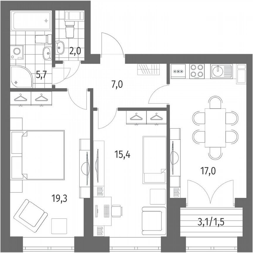 2-к. квартира, 68 м², 2/13 эт.