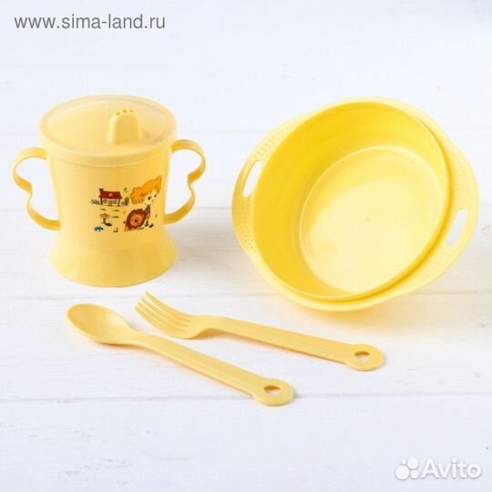 Набор детской посуды, 4 предмета: миска, ложка, ви