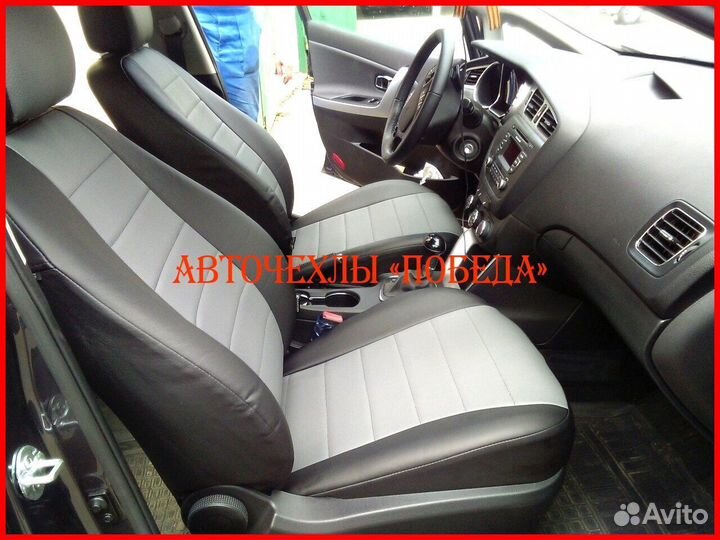 Чехлы Kia Ceed 2 из экокожи чёрно-серые Классика