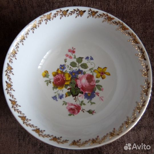 Фарфоровый салатник кобальт Мейсенский букет