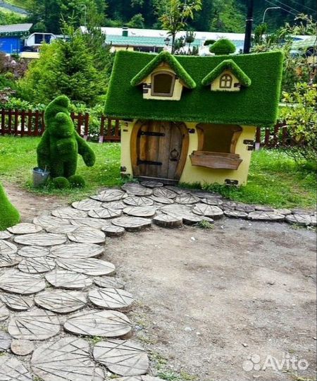 Топиарные фигуры. Домик, гном и гриб