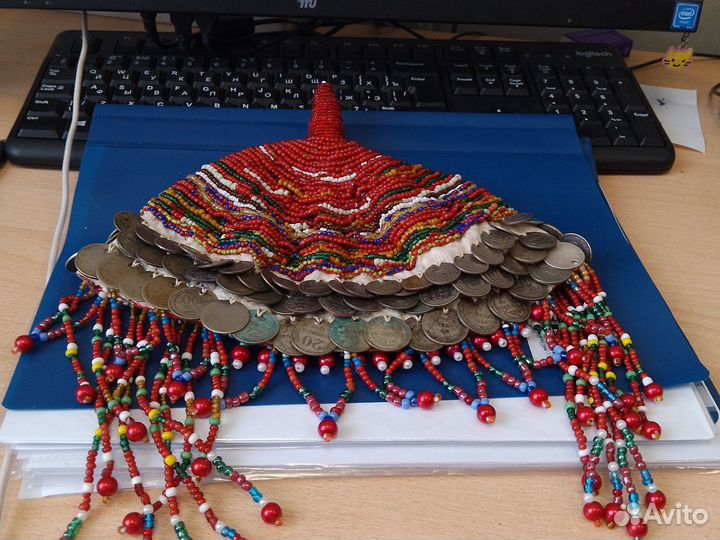 Национальная чувашская шапка, вышивка, монеты сер