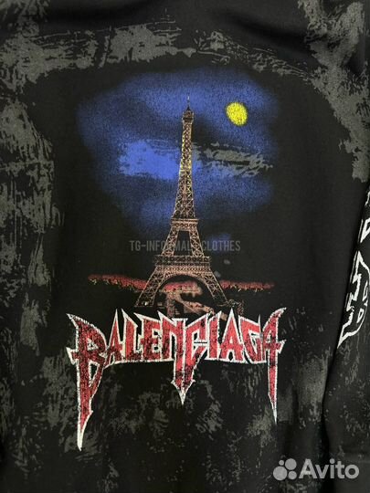 Худи Balenciaga paris moon оверсайз черная