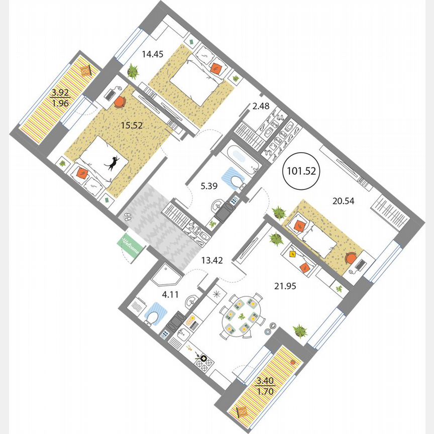 3-к. квартира, 101,5 м², 6/12 эт.
