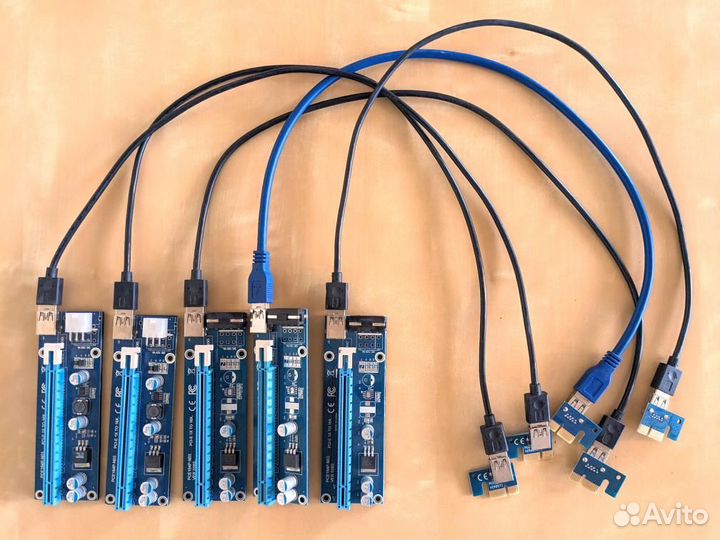 Райзеры PCI-E 1x-16x molex 5 штук