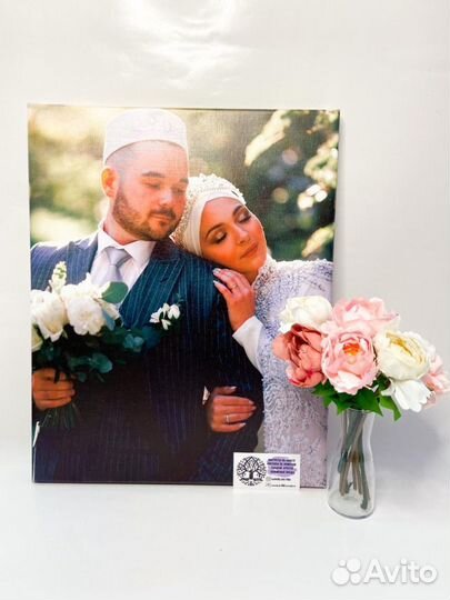 Свадебные фотография на натуральном холсте