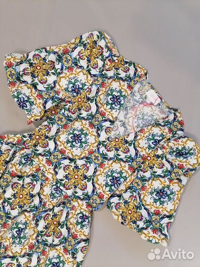 Платье с объёмными рукавами и карманами хлопок