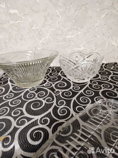 Салатники, ваза. селедочница-хрусталь, стекло