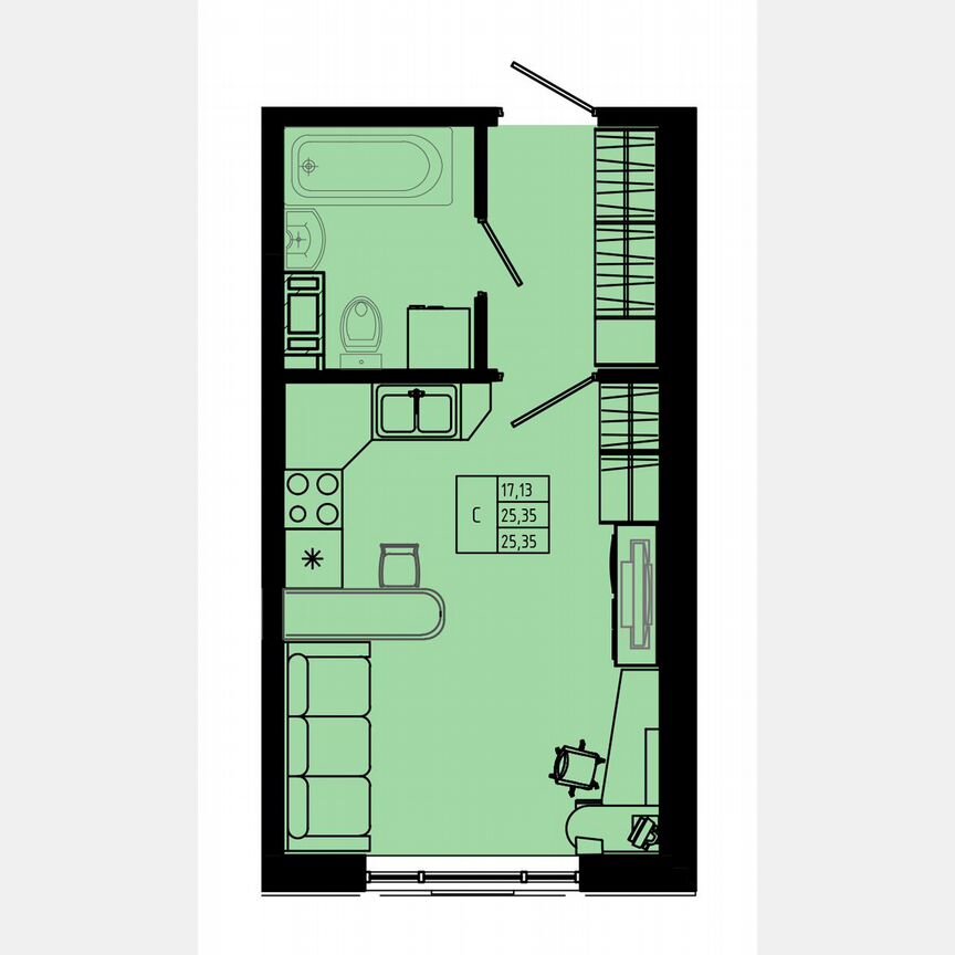 Квартира-студия, 25,9 м², 1/8 эт.
