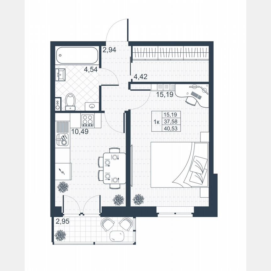 1-к. квартира, 38,5 м², 1/8 эт.