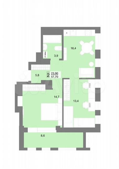 2-к. квартира, 54,6 м², 25/31 эт.