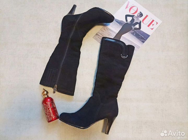 Сапоги зимние женские 37 замшевые на каблуке